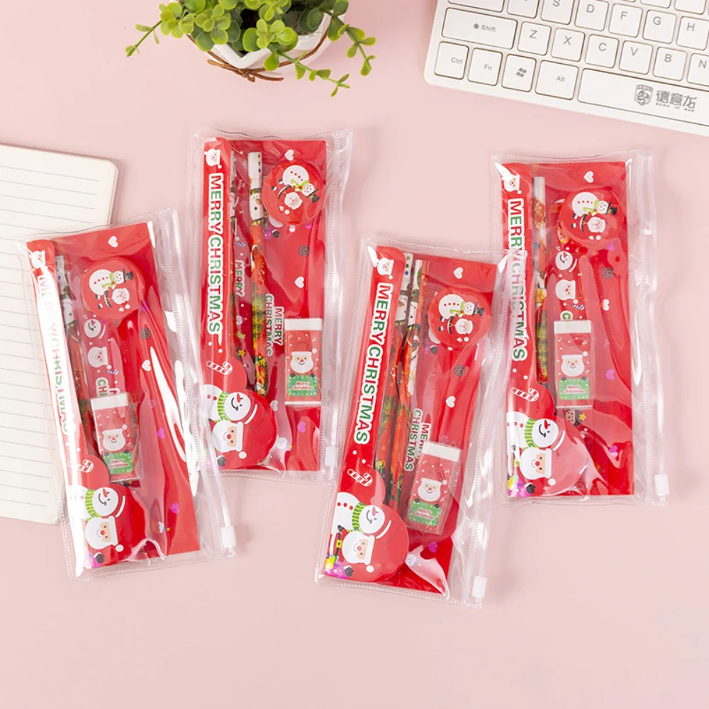 5pcs/Set Cute Cartoon Pencil Stationery Set Children Student Office Supplies Kids Prize Birthday Christmas Happy New Year Gift