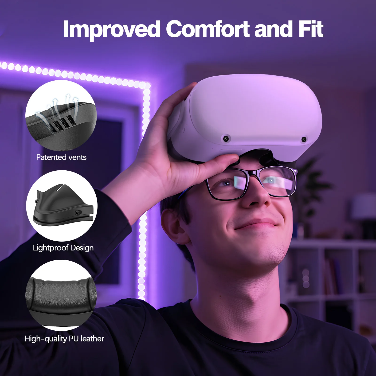 Atmungsaktive weiche Gesichtsmaske Ersatz für Oculus Quest 2/3/3S Gesichtsschnittstellenhalterung PU-Leder 3-in-1 für Meta Quest 2/3/3S – Detail 9