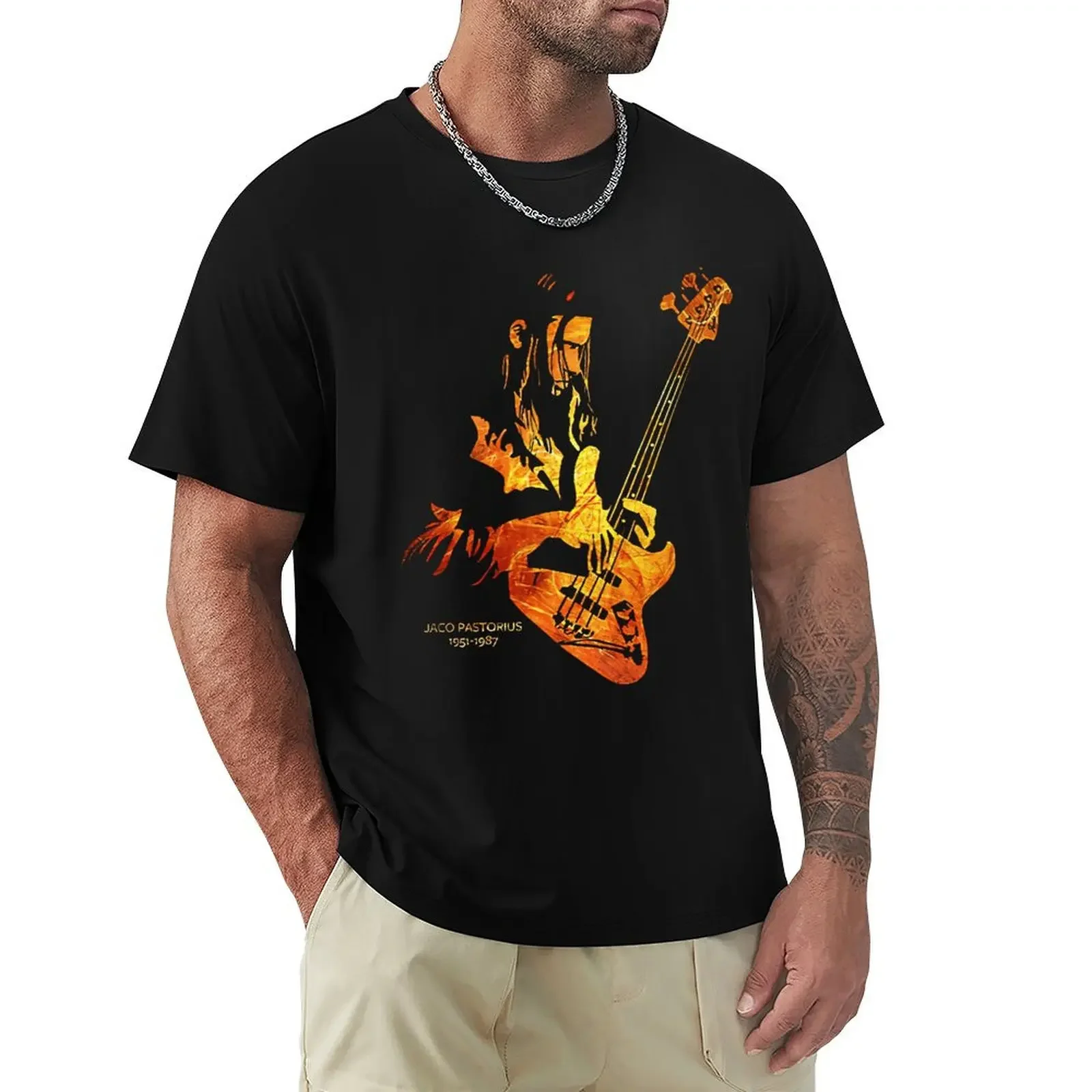 Men Jaco Pastorius In Memoriam Guitar T Shirts Music Bass Pure Cotton Tops Vintage Short Sleeve Tee Shirt T-Shirts