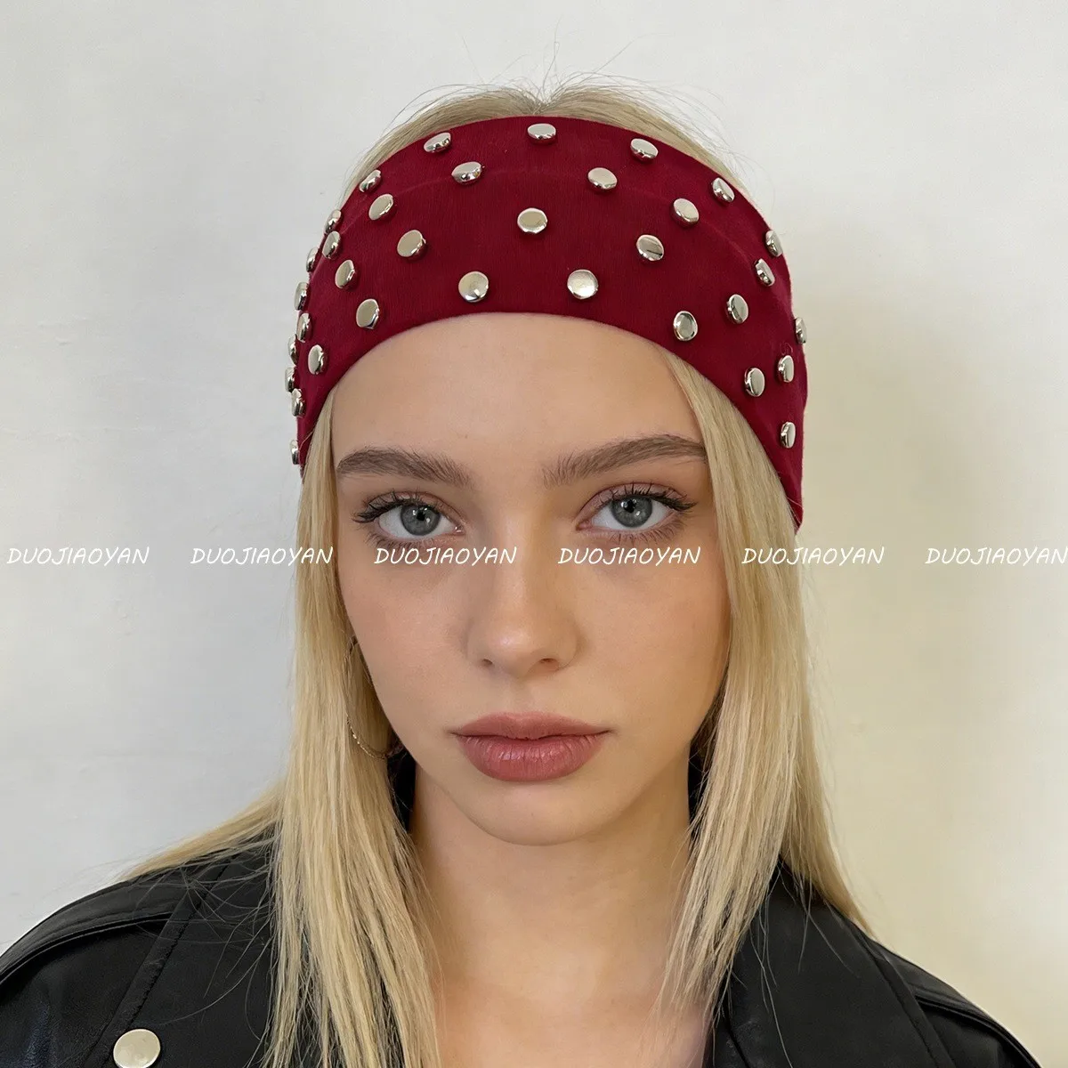 Cosplay Female Headband Anime Cosplay Studded Women's Cosplay Black Head Wrap Solid Color Headwrap Red Bandana