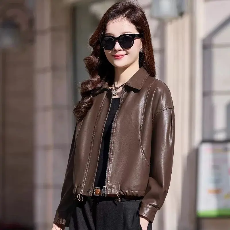 

​ Зимнее пальто больших размеров для женщин, тяжелая кожаная куртка на подкладке из искусственного меха, укороченная укороченная куртка для похудения с застежкой-молнией, холодная погода