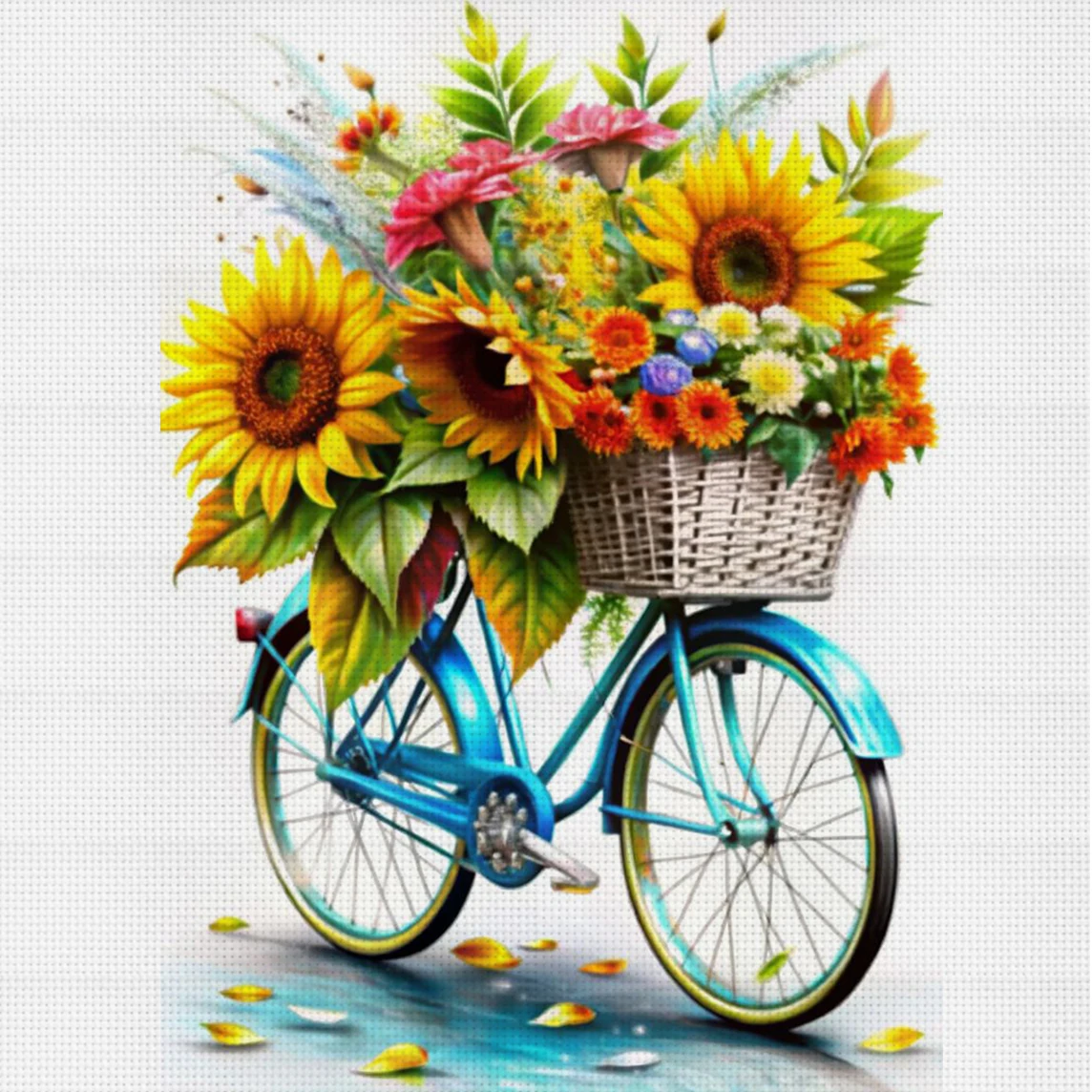 Sonnenblumen-Fahrrad-Kreuzstich-Set zum Selbermachen, 11CT-Stickerei, Heimwanddekoration, Geschenk, handgefertigtes Material, rahmenlos, halbfertig, 36 x 36 cm