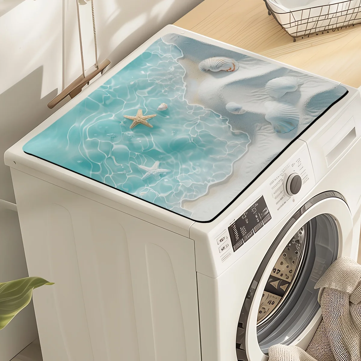 

1pc Ocean Scenery Starfish Washing Machine Dust Cover Mat, Microwave Oven Dust Cover Mat, Dishwasher Drying Mat