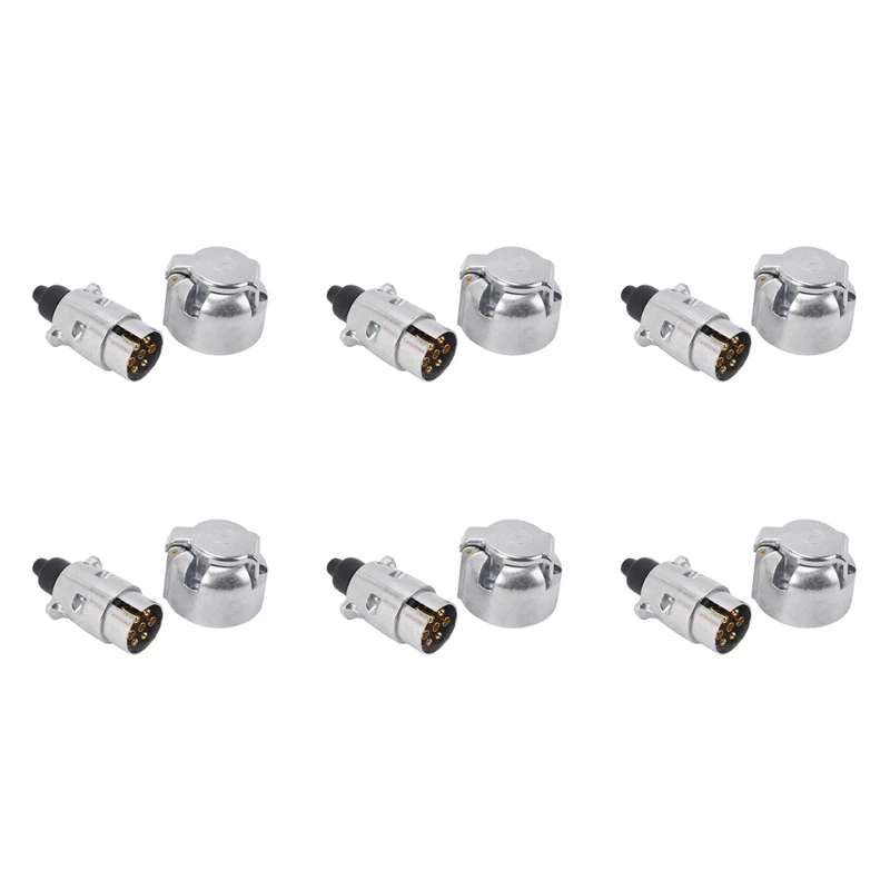 

6X Trailer Accessories- 7 Pin Trailer Plug 12V Rv Sockets Towbar Towing 7Pin Metal Trailer Connectors