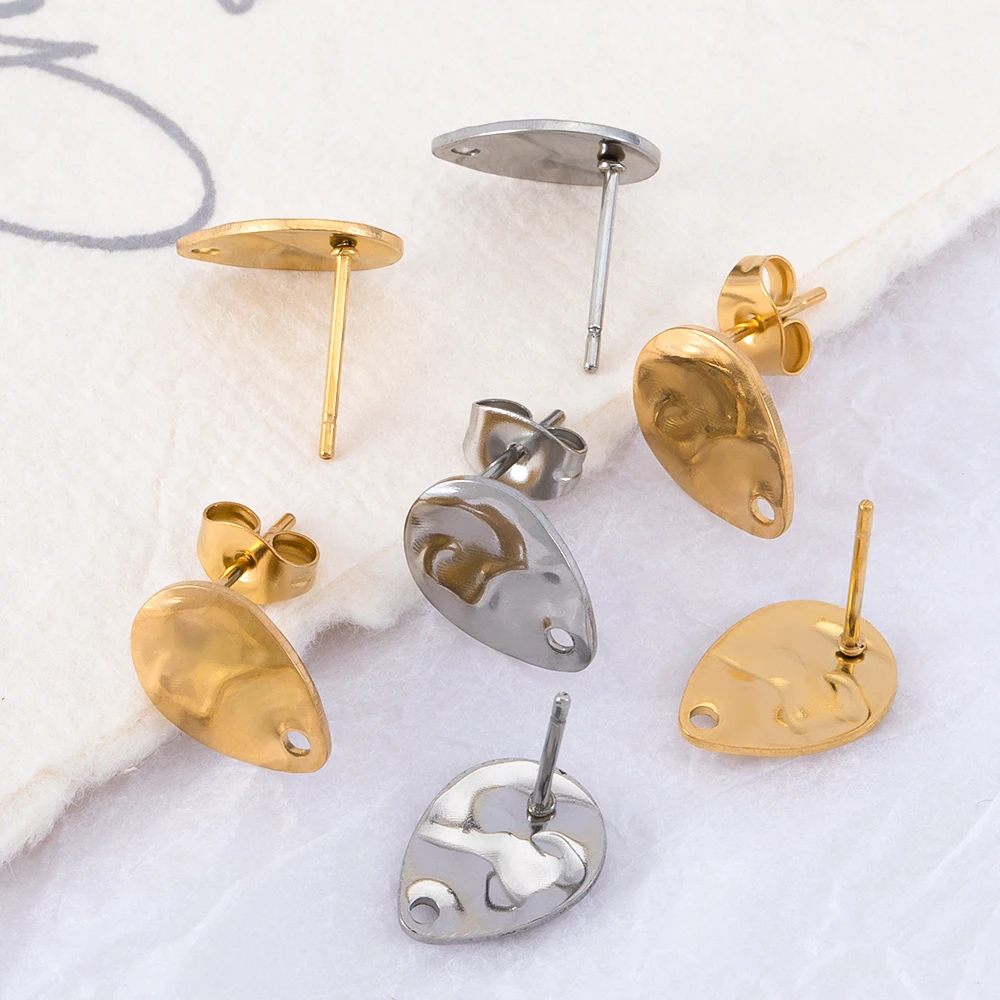 10pcs Stainless Steel Waterdrop Earring Base with Ripple Surface for DIY Pendant Earrings Jewelry Making Accessory
