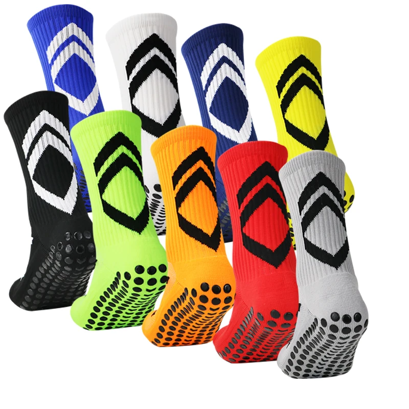 Calcetines de fútbol antideslizantes para hombres y niños, medias deportivas de alta calidad, color negro, blanco y azul