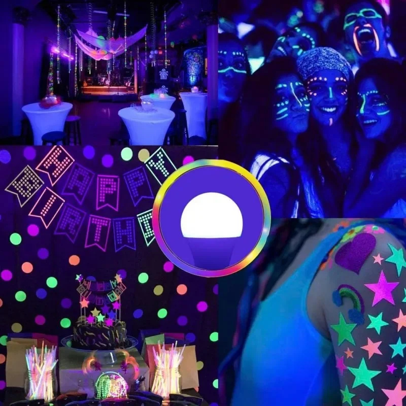 Lampadine nere 9W LED UV Blacklight 395-400nm per Blacklight Glow in The Dark Body Paint Poster fluorescente Lampada al neon