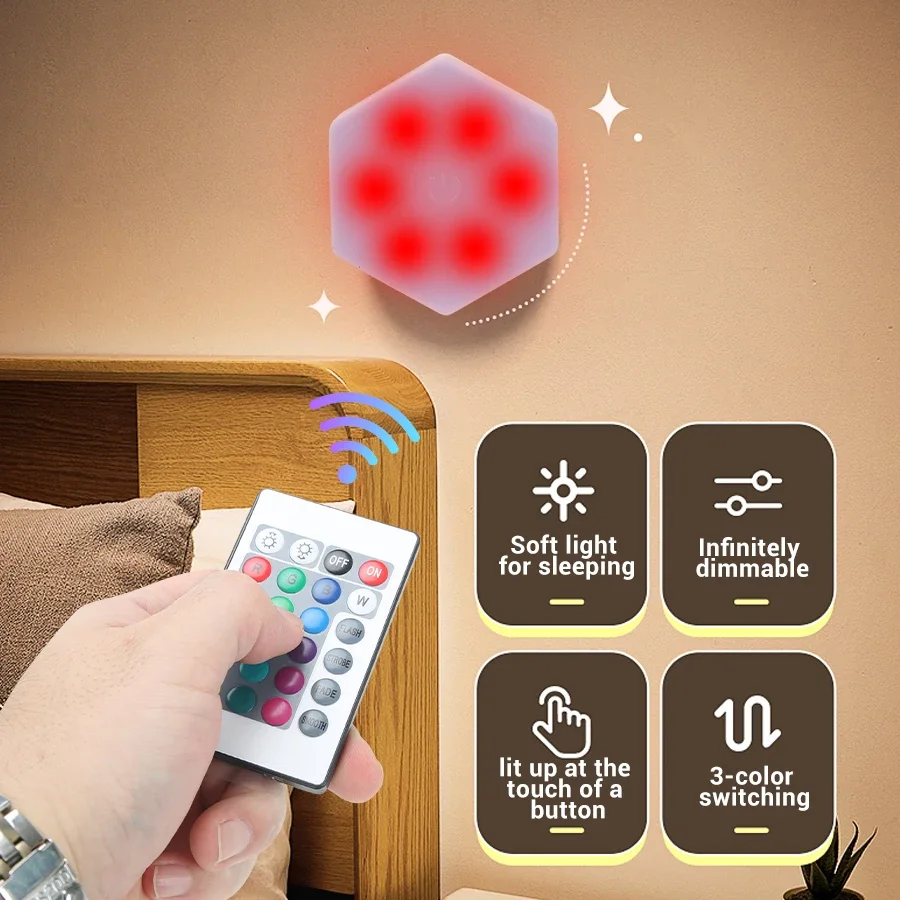 LED Touch Sensor Sensitive Lighting Hexagonal Atmosphere Quantum Wall Lamp For Bedroom Creative Decoration Small Night Light