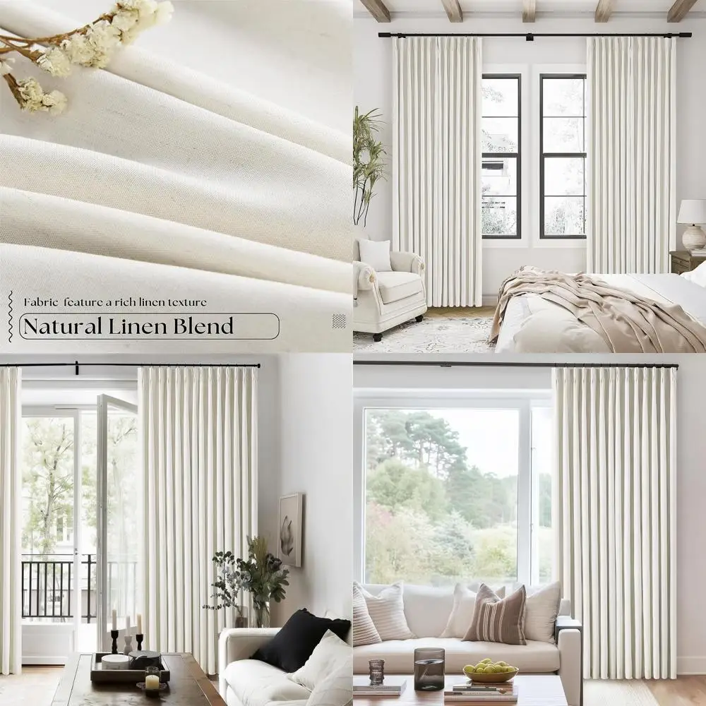 

Cream Back Tab 100% Linen Blackout Curtains, 108 Long, 2-Panel Set, Thermal Insulated for Bedrooms and Living Rooms