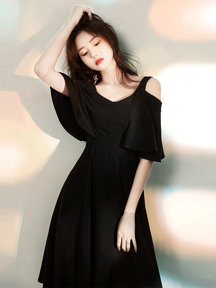 

Ele Bla Off-oulder Evening Gown Women's Faion Mid-Waist A-Line Skirt Dr Hepburn Sle Arm Covering Luxury Dr