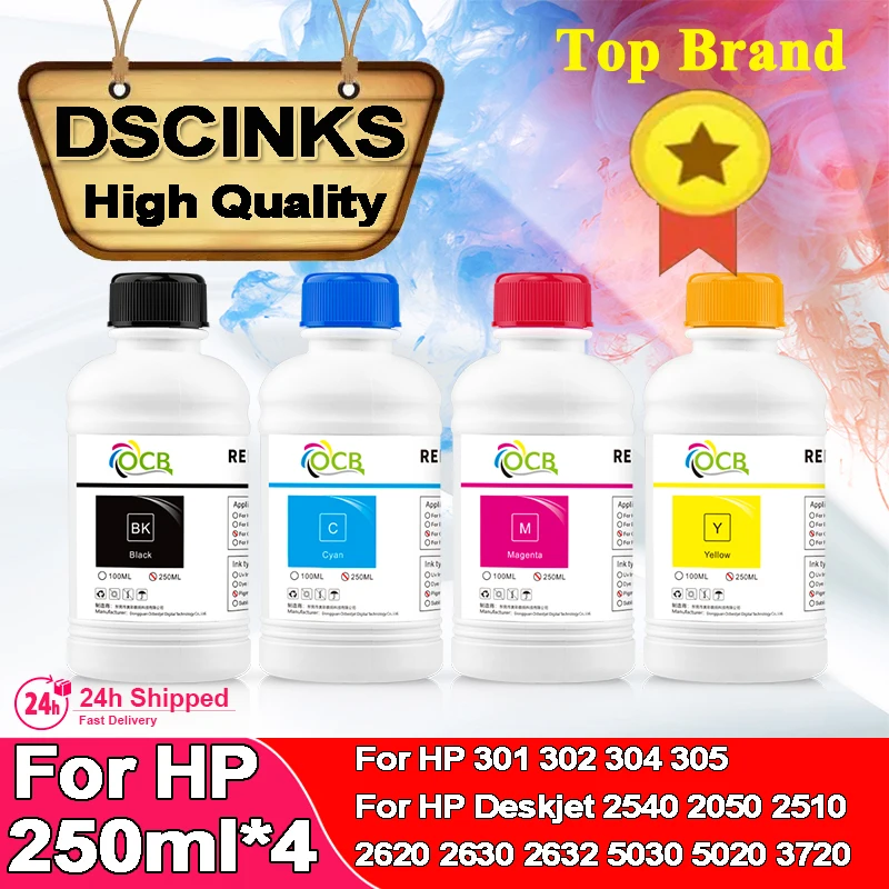 250ml For HP 301 302 304 305 Dye Ink for HP301 Deskjet 2540 2050 2510 2620 2630 2632 5030 5020 3720 3730 Printer Refill Ink kit