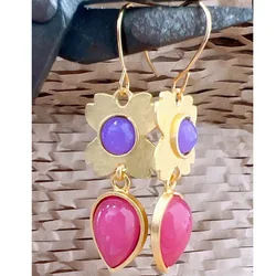 Delicate Charm Gold Color Waterdrop Red Purple Stone Dangle Earrings for Women Fashion Geometry Engagement Wedding Earrings