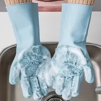 1 Pair of Reusable Magic Silicone Dishwashing Cleaning Gloves Household Sponge Scrubber Kitchen Cleaning Tools