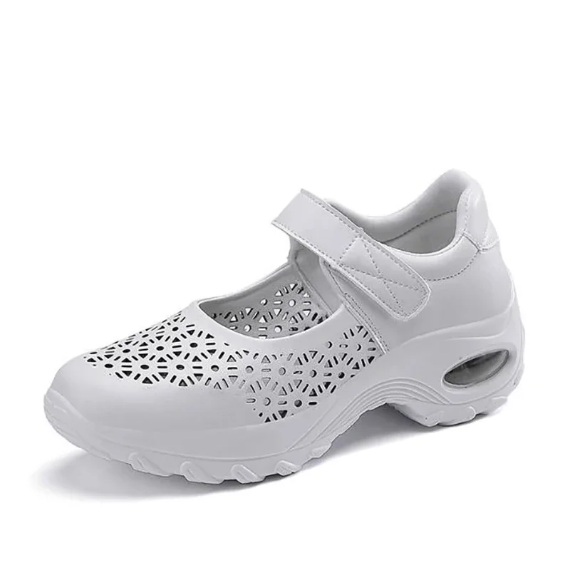 Summer New Women's Sandals Sneakers Breathable Mesh Casual Hollow Shoes Woman Comfortable White Wedge Heel Light Dance Shoes