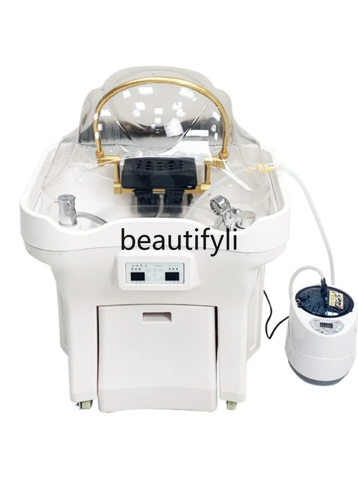 

Movable head treatment basin water storage type with constant temperature water circulation fumigation beauty shampoo bed