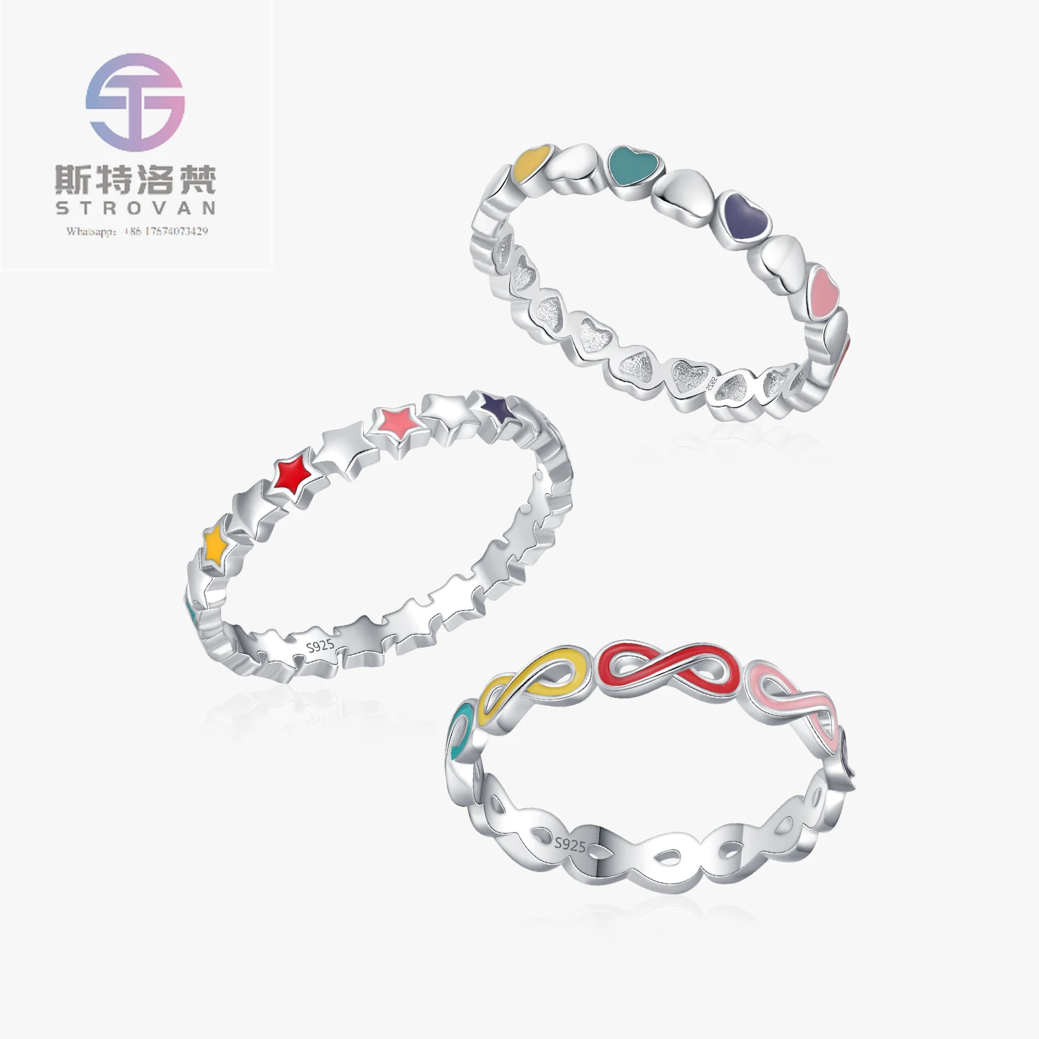 

925 Sterling Silver Delicate Stacking Rings Heart Star Infinity Rainbow Color Enamel Finger Rings for Women Fine Jewelry