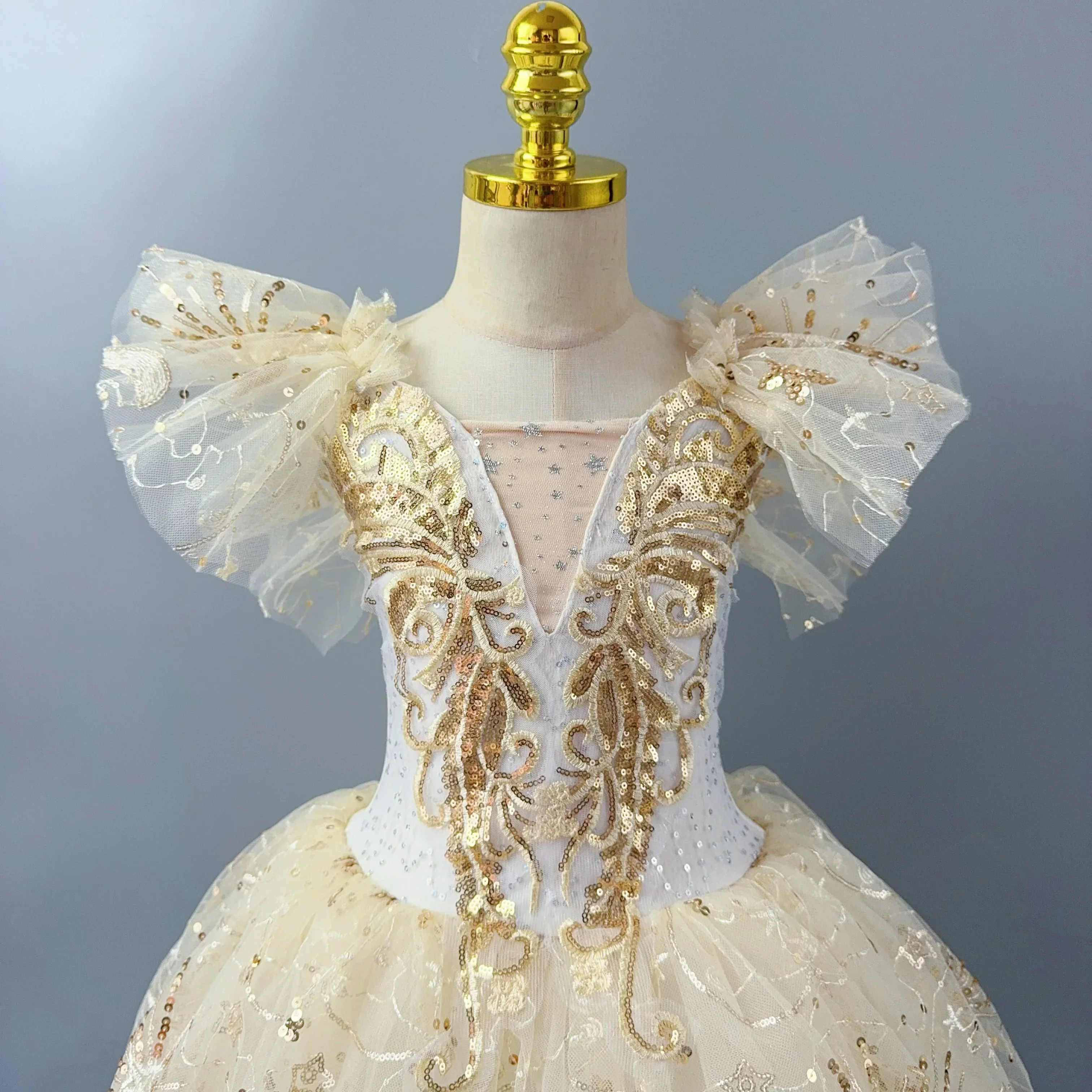 Children's Ballet Tutu Skirt, Girls' Dance Skirt, Golden Sequin Ballet Skirt, Ballet Performance Costume, Long Princess Skirt