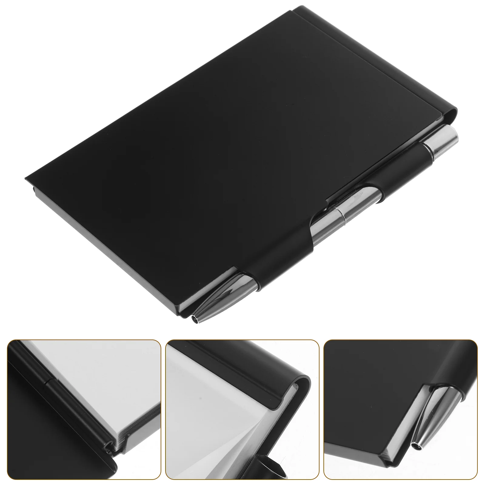 

Notebook Write Pads Memo Metal Shell Papers Dividing Line Memorandum Pocket with Pen Black Small Convenient Work Shopping