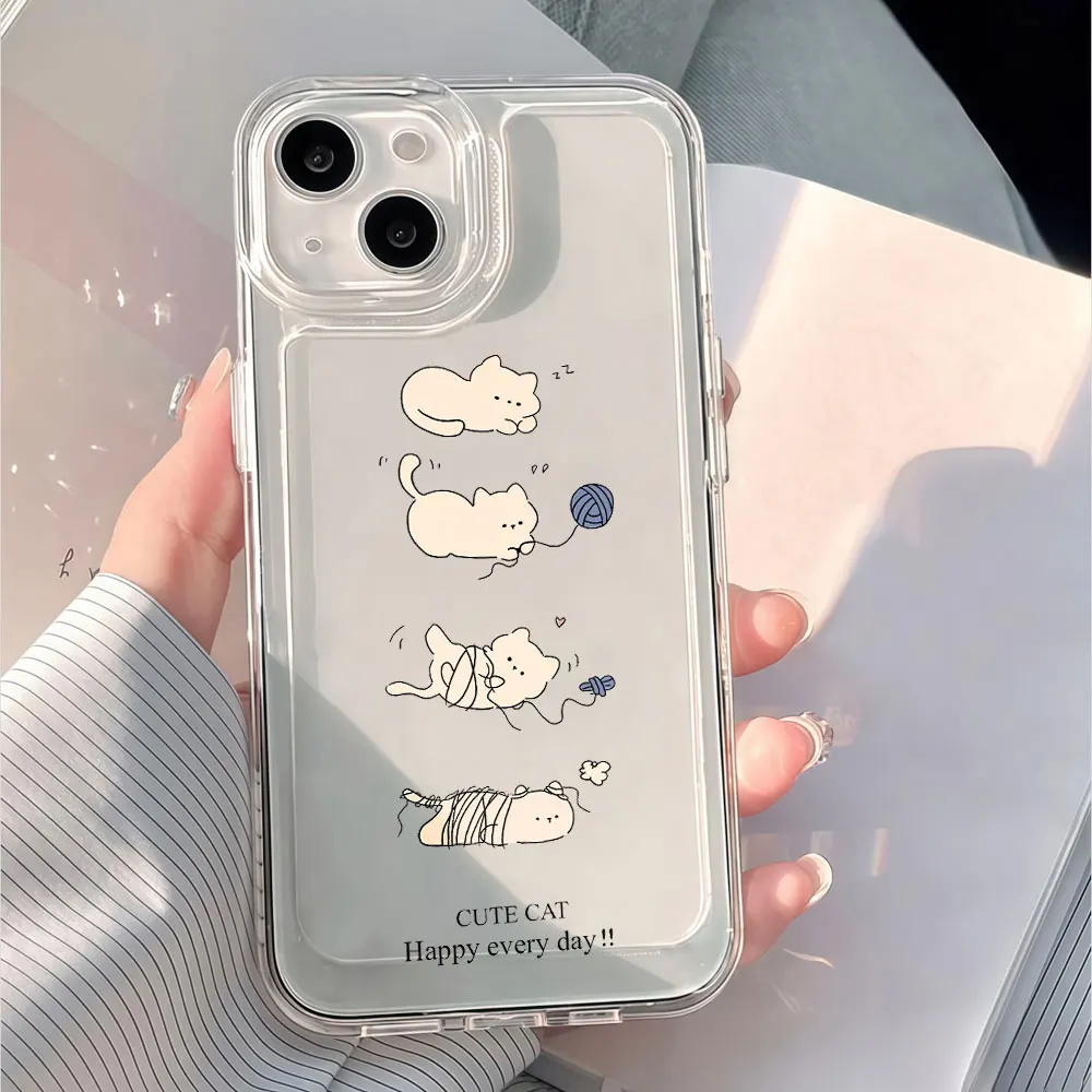 Transparent Phone Case For Samsung Galaxy S26 S25 Ultra S24 S23 Plus S22 A34 A35 A36 A55 A56 Y2K Minimal Cat Kiss Fish  Cover