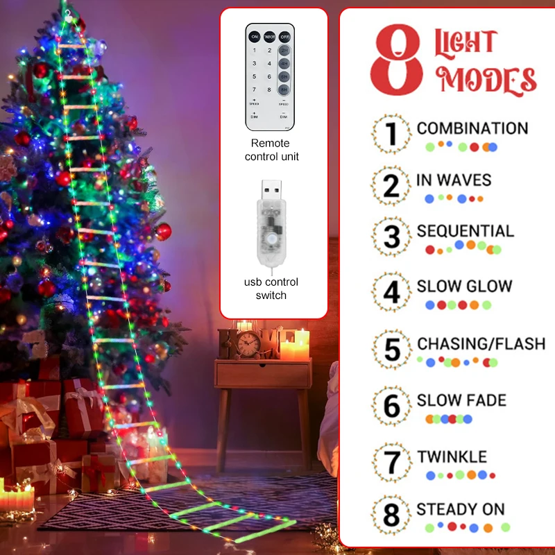 App Control LED Santa Claus Ladder Light With Music Waterproof Xmas Tree Hanging Strip Light For In/Outdoor Window Garden Decor