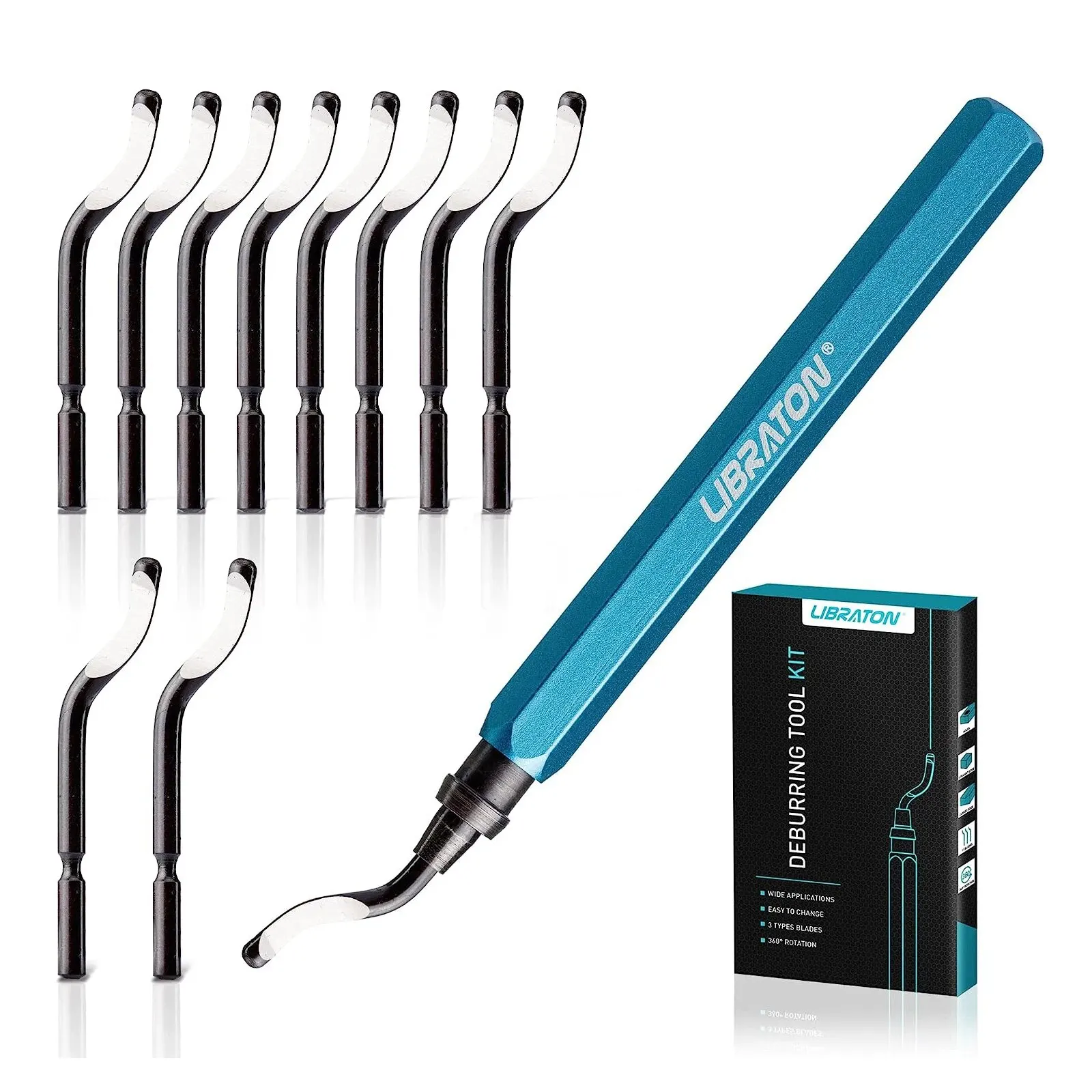 

Инструмент для снятия заусенцев Libraton с 11 лезвиями из высокоскоростной стали (BS1010) Инструмент для снятия заусенцев с вращающейся головкой на 360 градусов для металла, меди и пластика