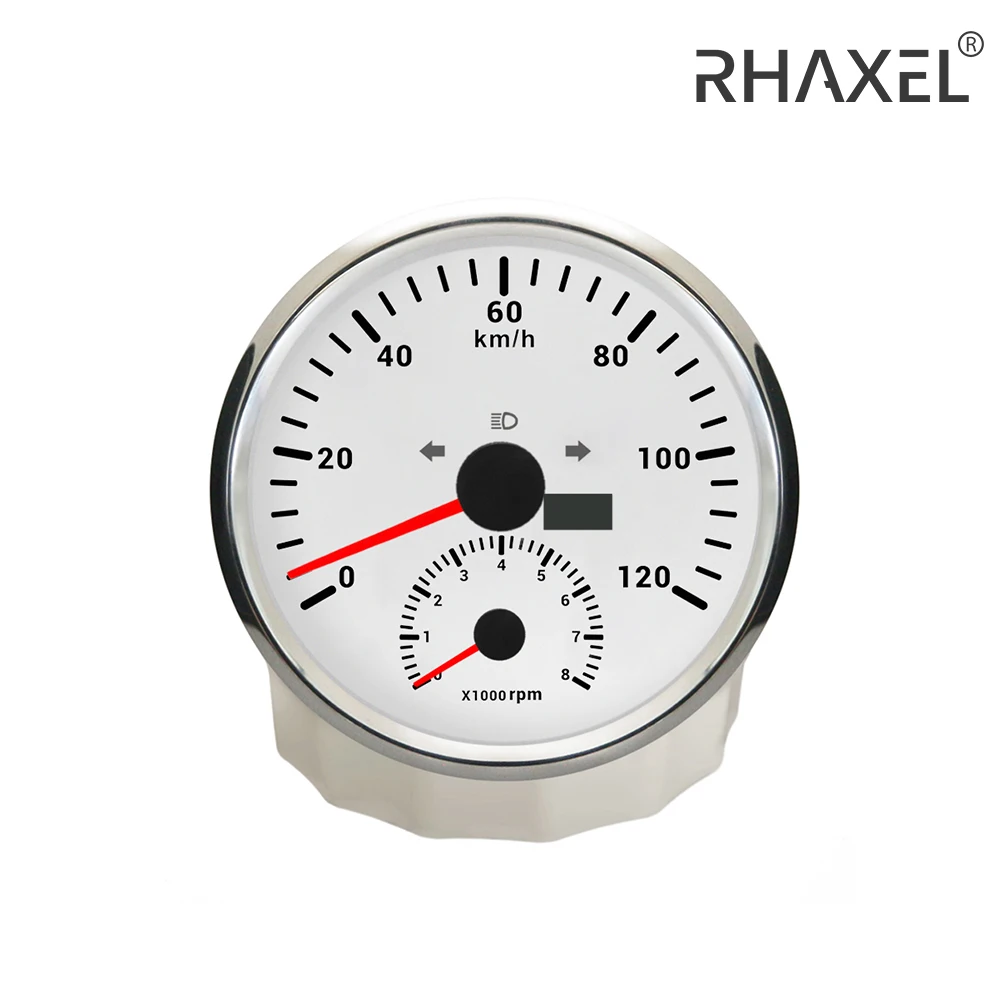 

RHAXEL 120MPH Speedometer GPS Gauge Odometer 110mm with Tachometer 0-8000RPM for Tractor RV Vessels with Red Backlight 12V 24V