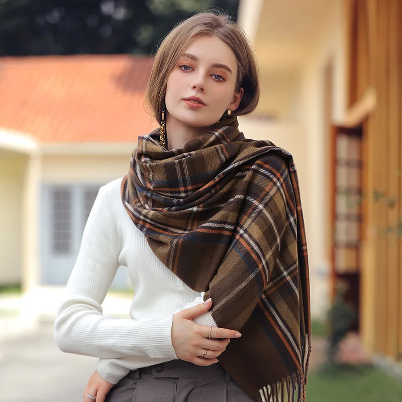 The New Women's Scarf Winter Luxury Brand Tippet Scarves for Ladies Plaid Shawls Warm British Style Thicken Man