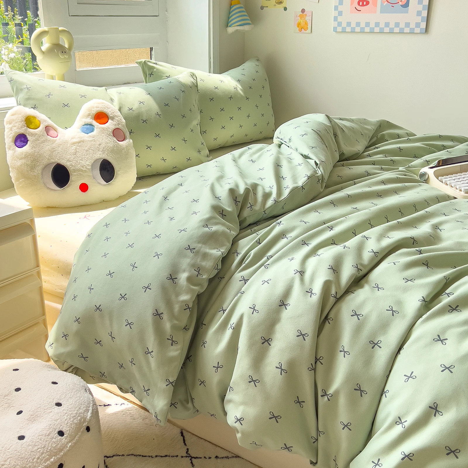 Bonenjoy Bedding Set Simple Style Duvet Cover Pillowcase with Bedsheet Home Bedclothes Boys Girls Room Bed Sheet Sets 이불세트