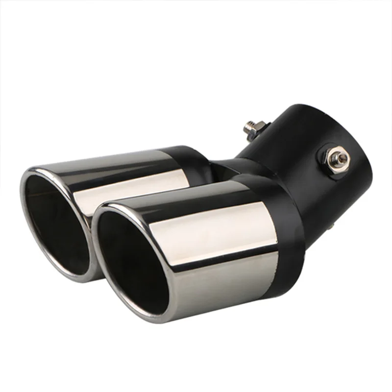 1 STKS 2.5 "Inlaat Decoratie Chrome Uitlaat Auto Styling Auto Uitlaat Trim Uitlaat Pijp Staart Rvs Gebogen Dubbele uitlaat