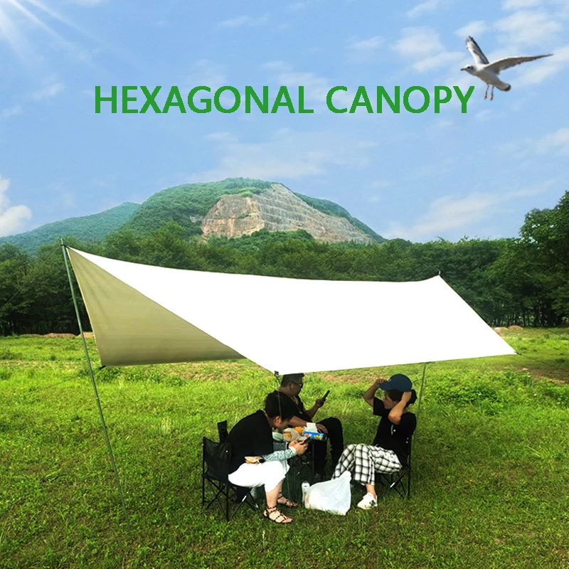 

Portable Outdoor Camping Canopy, Hexagonal Rain-proof Sunshade, Silver-coated Tent, Barbecue Sunscreen Awning, Beach Shelter