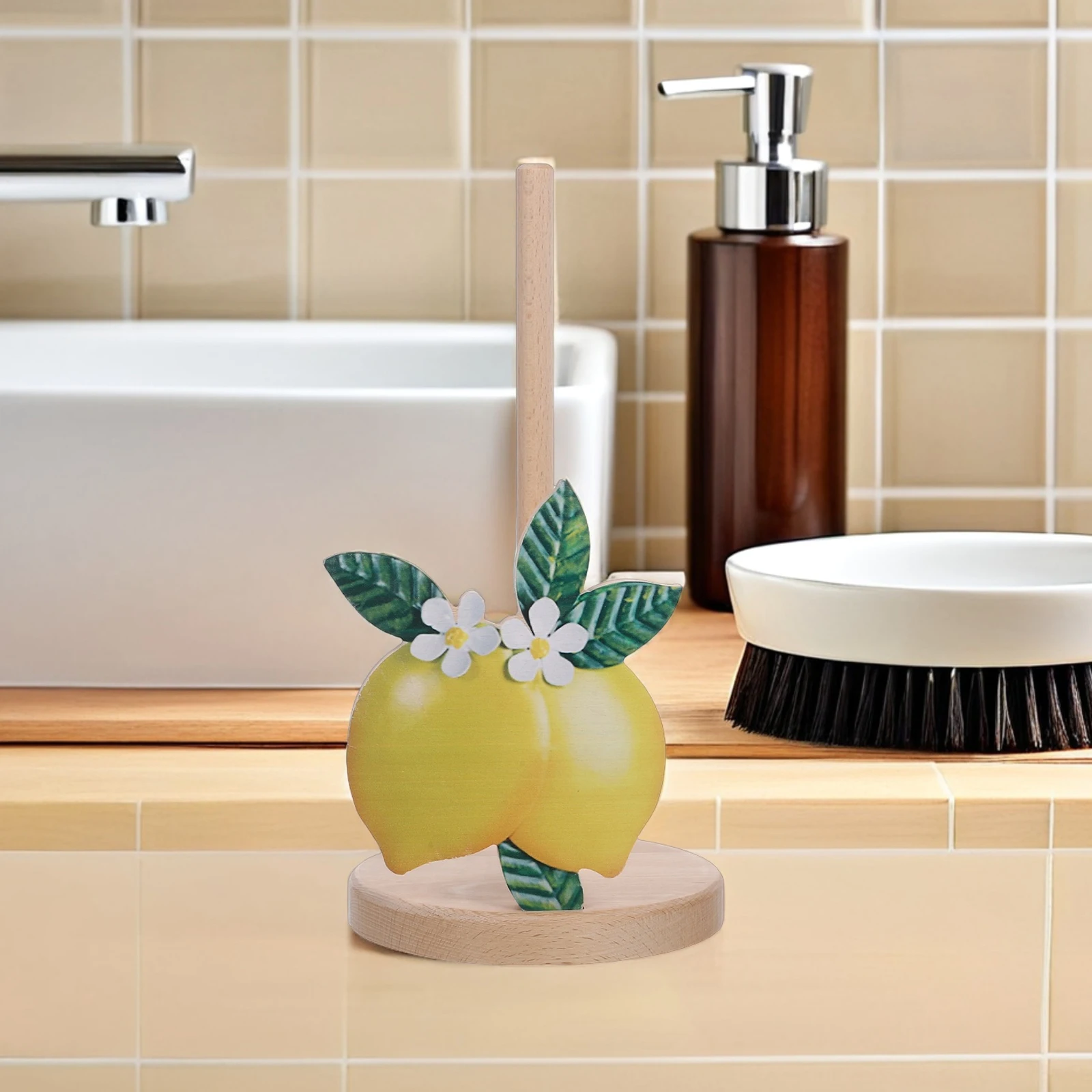

Wooden Paper Towel Holder Natural Wood Countertop Roll Organizer Sturdy Kitchen Bathroom Stand For Tissue Toilet Roll