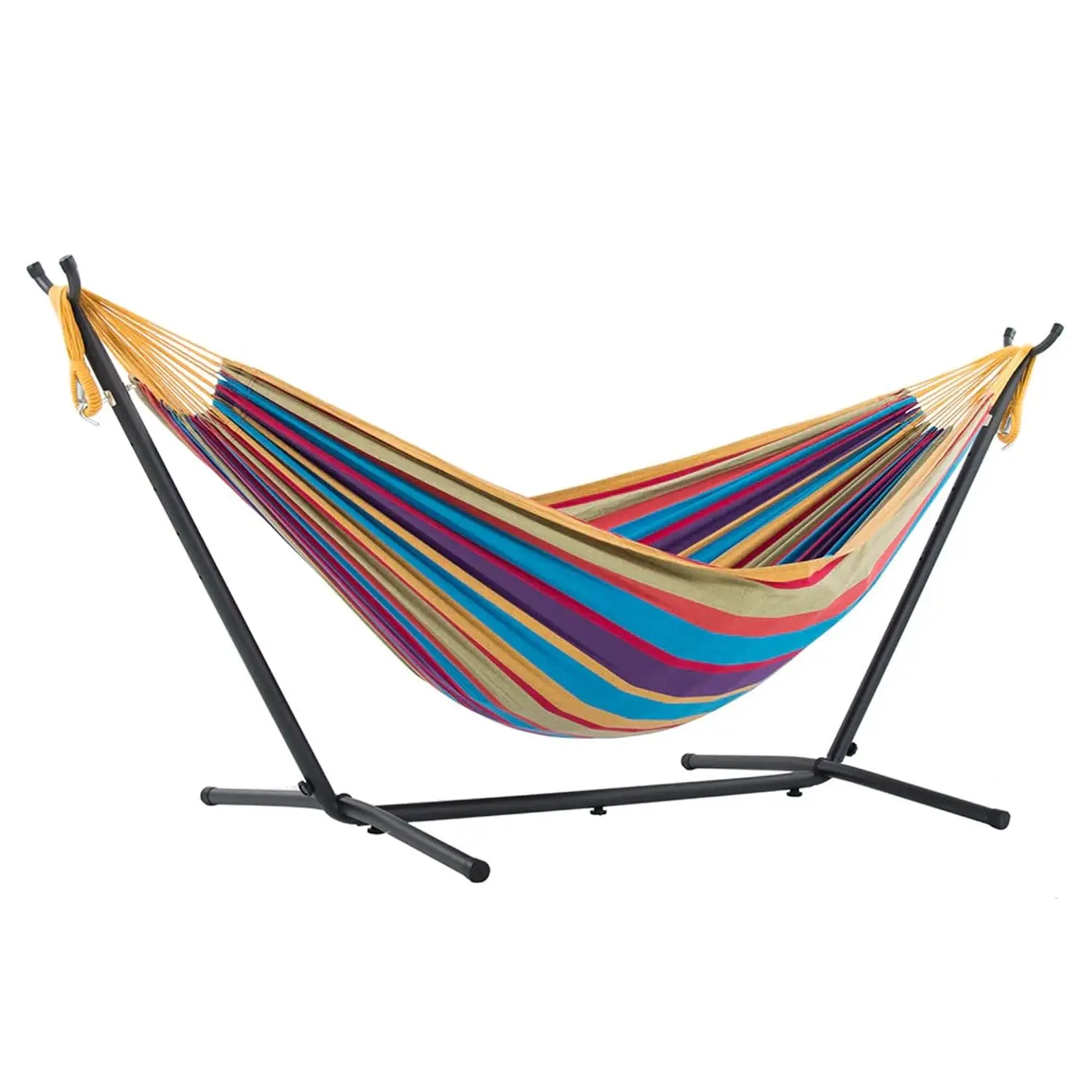 Double Cotton Hammock with Steel Stand, Polyester End Strings 450 lb Capacity, Carry Bag, Tropical, Customized