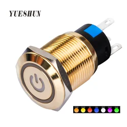 19mm Self Lock Momentary Gold Plated Brass  Push Button Light Switch 12V 24v 224V Blue Red Lamp