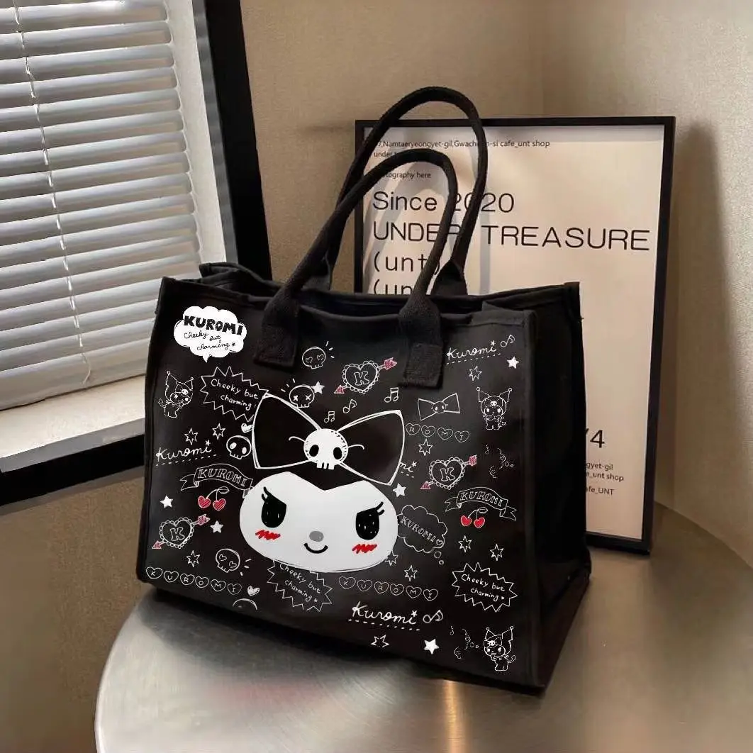 

Sanrio Cute Kulomi Women's Shoulder Bag Girls Large Capacity Cartoon Canvas Bag Fashion Shopping Handbag Mommy Shoulder Tote Bag