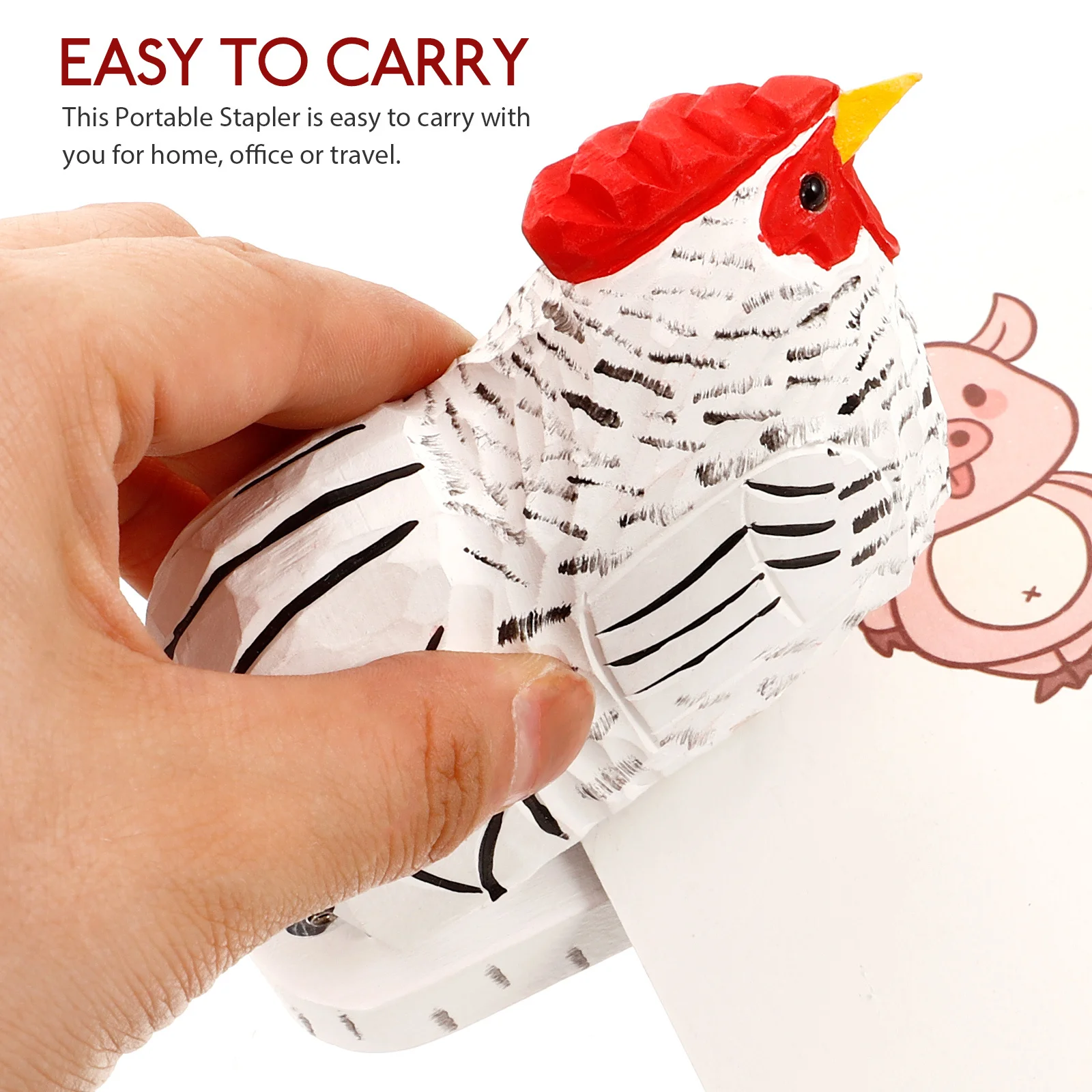 Animal Rooster Stapler Reusable Wooden Small Handmade Portable Office File Stapler Cute Animal Desk Accessories