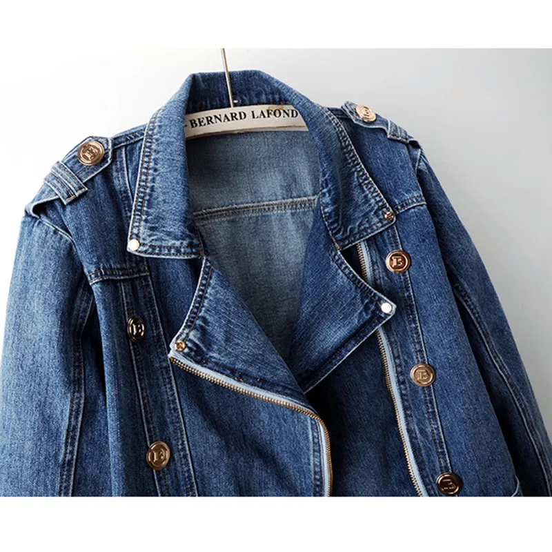 2024 Spring Autumn New High Waist Zipper Long Sleeve Denim Coat Women\'s Casual Short Loose Jean Top Motorcycle Jackets Female