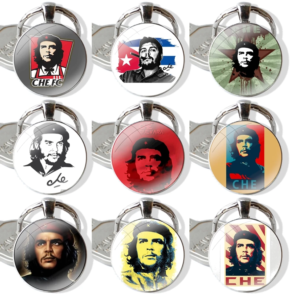 Keychain Handmade Glass Cabochon Key Ring Holder Pendant Key Chains Che Guevara