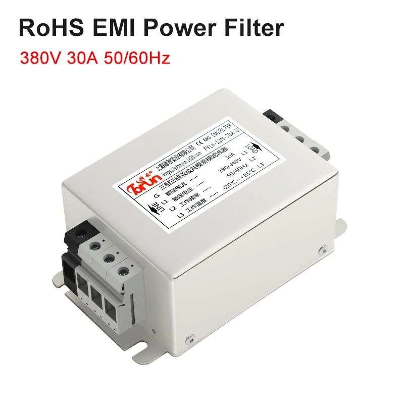 

Rohs Power Supply EMI Filter Three-Phase 380V 30A 50/60Hz Anti-Interference Terminal Power Line Filter Universal