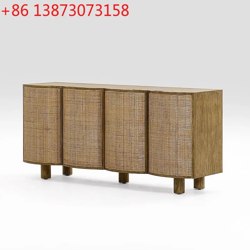 

Wabi-sabi wind rattan solid wood dining side cabinet modern simple homestay retro storage locker tea cabinet