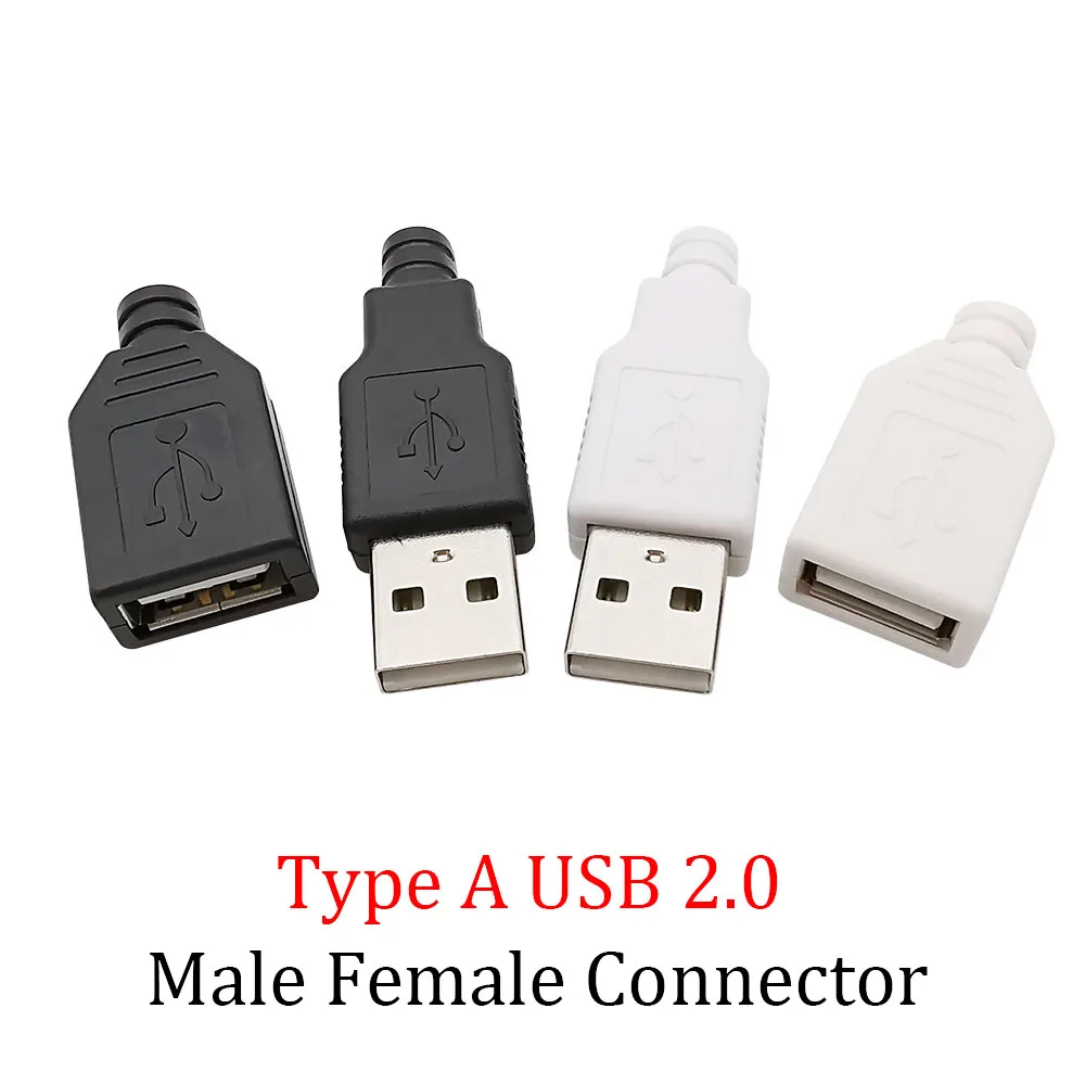 10Pcs Type A USB 2.0 Connector Repair Soldering Charger Power Cord USB Male Female DIY Connectors With Black White Plastic Cover