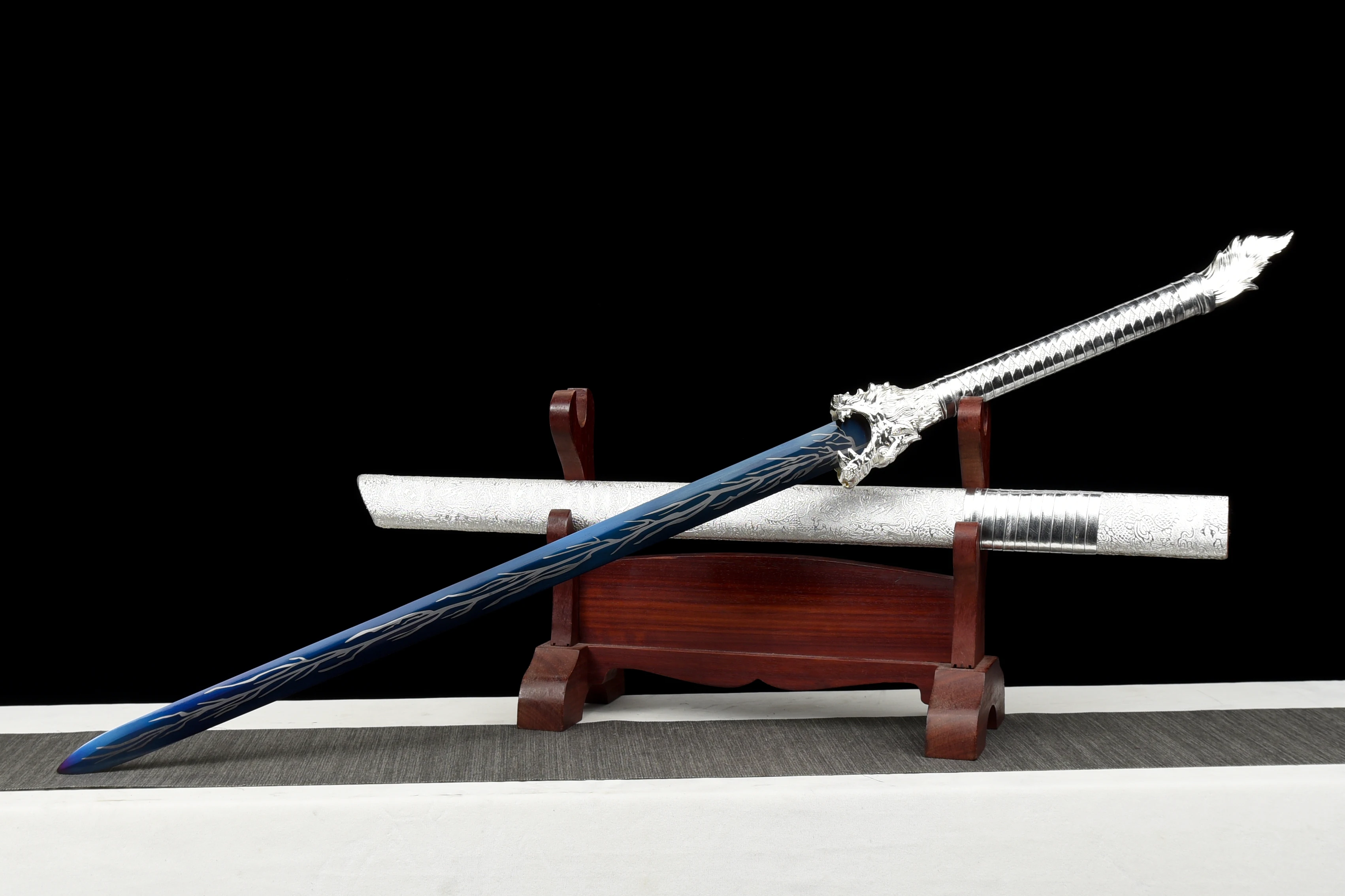 

120 cm medium tiger head blue Lightning Century Sword katana full tang True Steel Myth Knight Samurai Sword Battle Preparation N