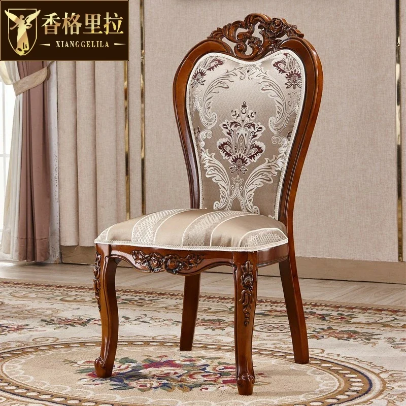 

B03 European Dining Chair All Solid Wood Fabric Dining Chair Restaurant Hotel, Study Book Chair American