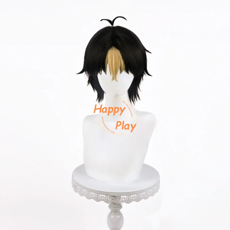 Anime Nishinoya Yu Cosplay Wig 30cm Short Black Yellow Yu Nishinoya Wigs Heat Resistant Synthetic Hair Halloween Wig + Wig Cap