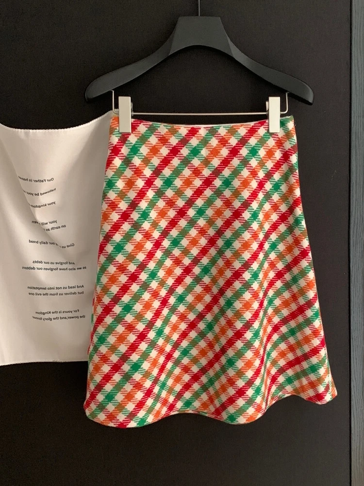 

Милая элегантная женская многоцветная клетчатая юбка-миди из искусственной шерсти с ярким клетчатым узором, юбка с высокой талией | Повседневная зимняя юбка на каждый день