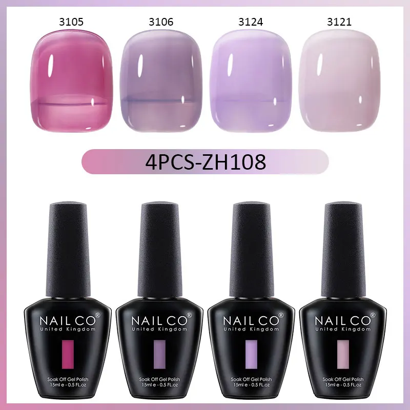 NAILCO 15 مللي 4 قطعة/المجموعة ألوان هلام مسمار البولندية UV بريق هلام مسمار البولندية الخريف الشتاء شفافة مسمار الفن تصميم قاعدة علوية Vernis #2
