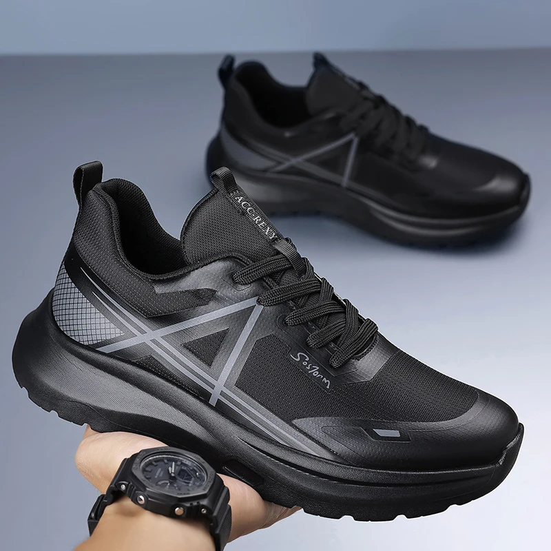 

Men's Autumn New Arrival Black Leather Shoes - Breathable Thick-Sole Stylish Sneakers, Casual & Sporty, Versatile & Lightweight