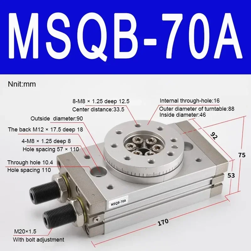 MSQB Pneumatische roterende actuator 190 °   Verstelbare zwenkrotatie voor industriële automatisering, machinesarmen