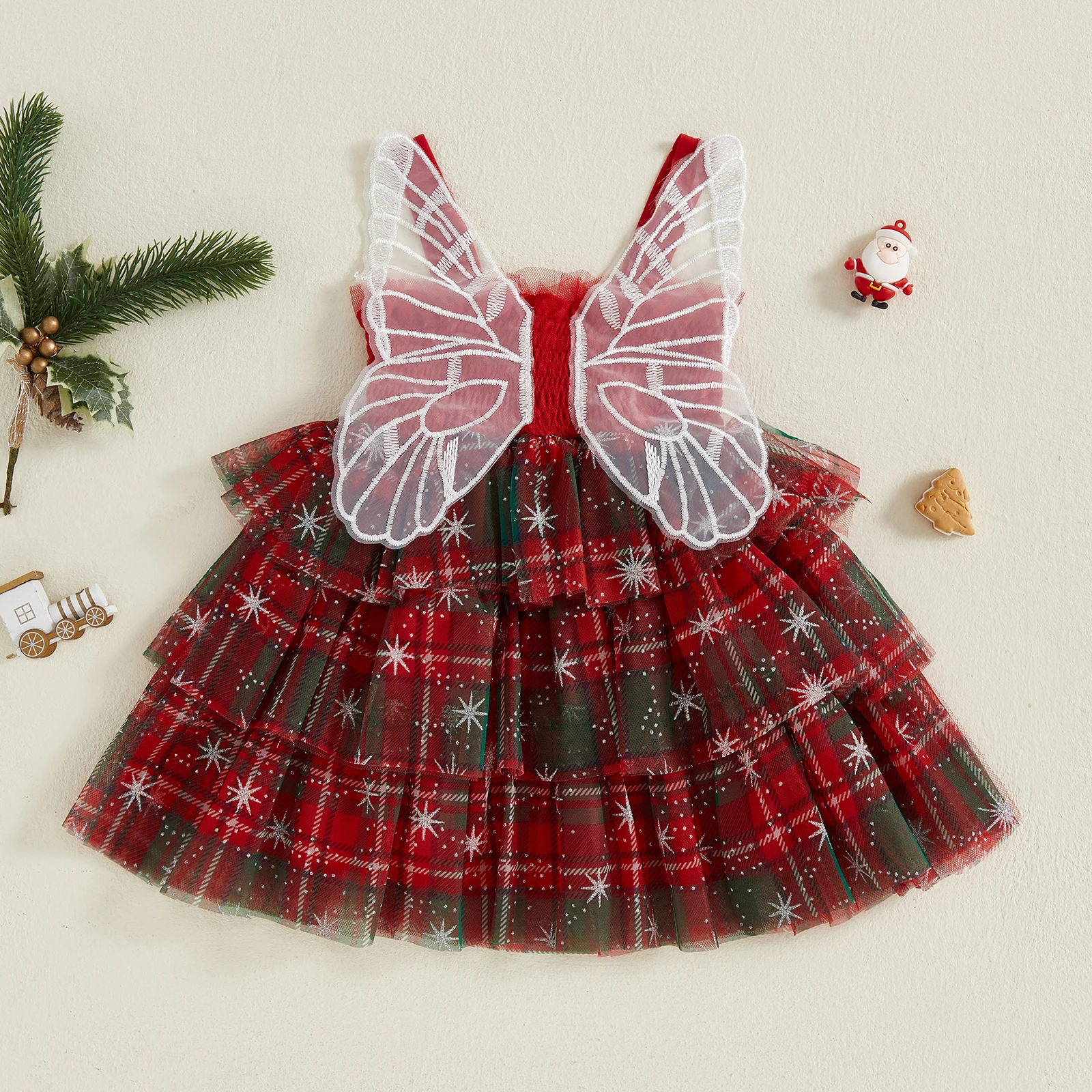 فستان VISgogo للفتيات الصغيرات من عمر 1 إلى 4 سنوات لعيد الميلاد بدون أكمام على شكل فراشة فستان الأميرة للاستخدام اليومي الكاجوال