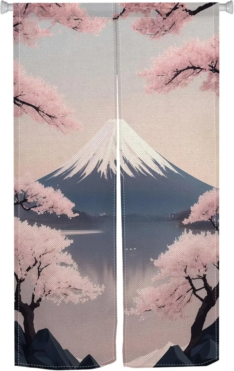 Japanese Cherry Blossom Mount Fuji Noren Curtain Pink Landscape Door Curtain for Home Kitchen Bedroom Room Divider Decoration