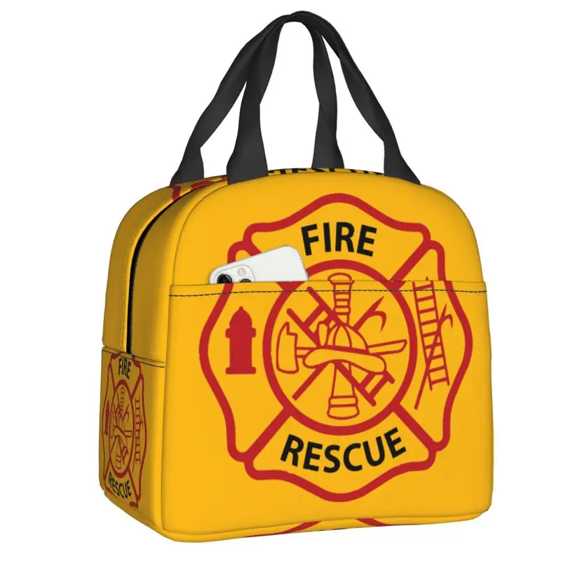 Fire Rescue Firefighter Insulated Lunch Tote Bag for Women Resuable Thermal Cooler Bento Box Outdoor Camping Travel